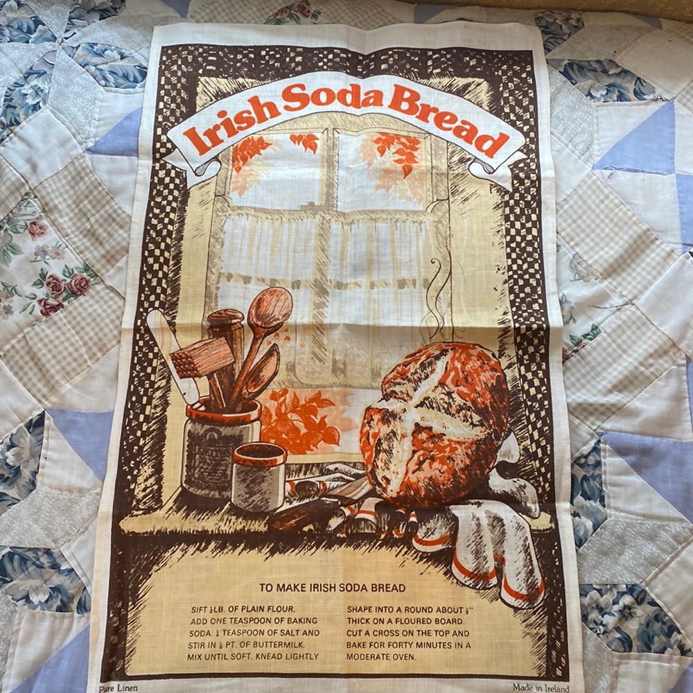 Vintage pure linen towel Irish soda bread recipe made in Ireland. 19”x32”